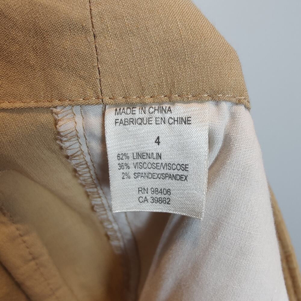 Theory Women's Sz 4 Y2K Tan Linen Blend Cargo Roll Tab Pants Low Rise - Picture 4 of 8